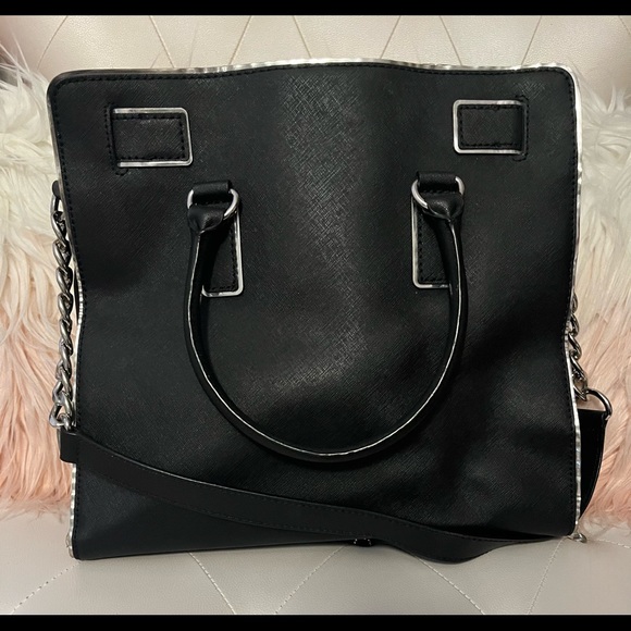 Michael Kors Hamilton Specchio Leather Black Silver Trim Handbag Tote - Picture 3 of 13